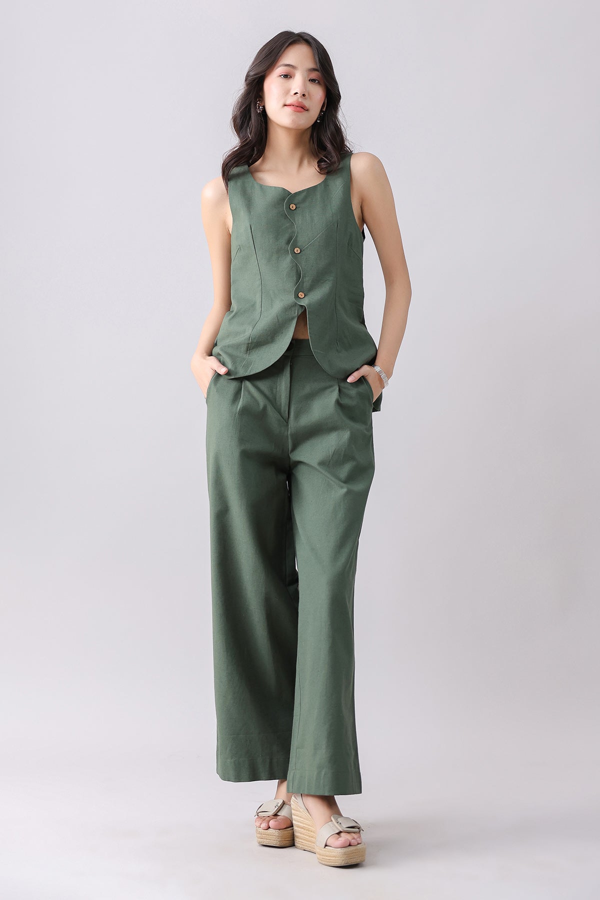 Buy Deep Green Waistcoat & Pants by Why Look West for women online at ScrollnShops